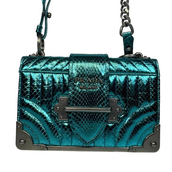 Prada Metallic Snakeskin Bag Cahier Shoulder/Crossbody Ayers Impunture Aqua SHW - Picture 9 of 16
